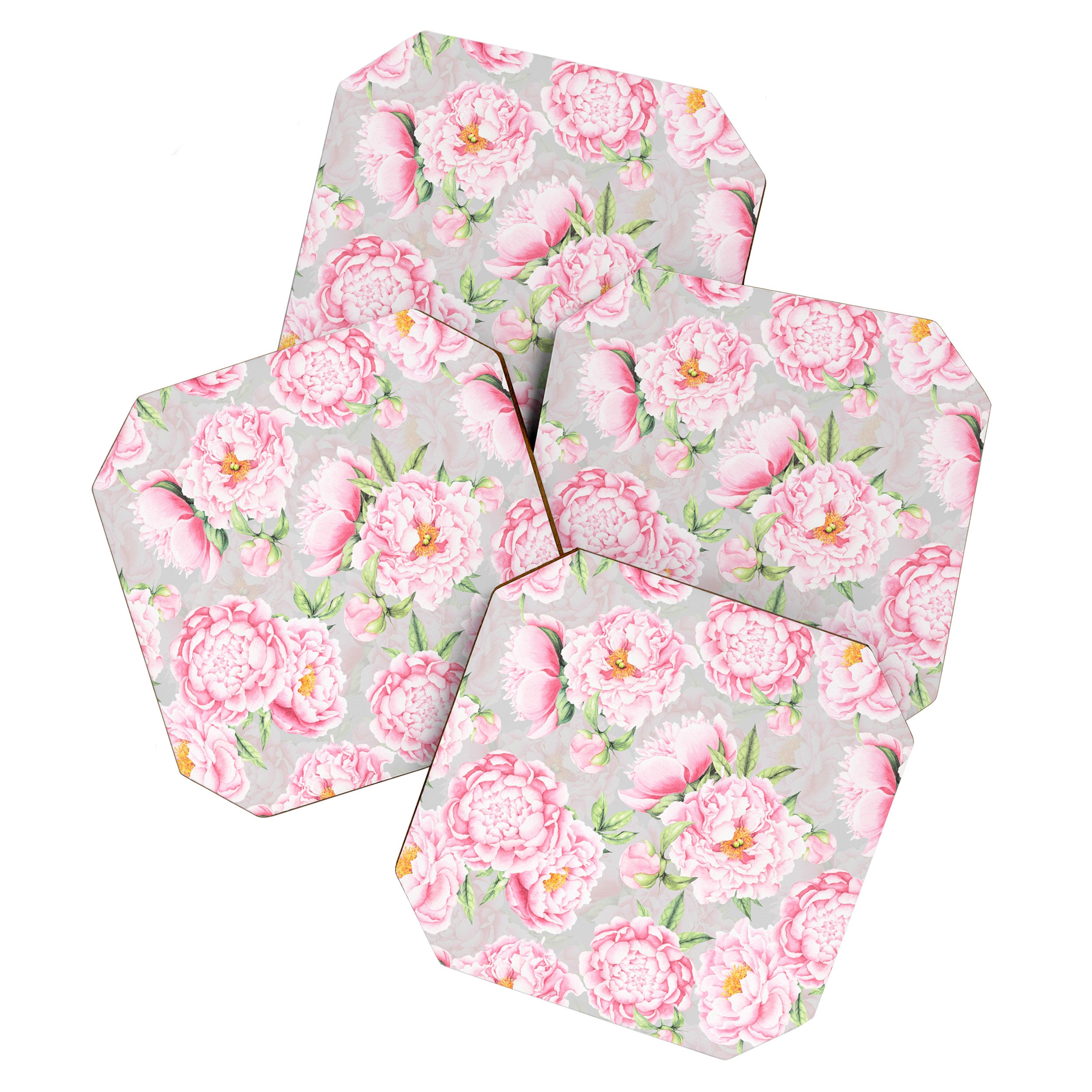 Hygge Blush Pink Peonies Pattern On Gray Coaster Gallery Image 1
