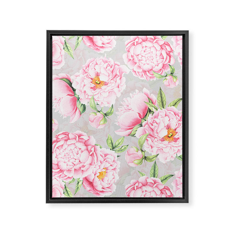 Hygge Blush Pink Peonies Pattern On Gray Framed Canvas Print Gallery Image 8