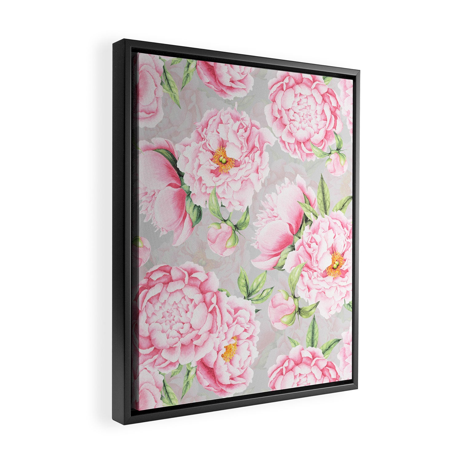 Hygge Blush Pink Peonies Pattern On Gray Framed Canvas Print Gallery Image 2