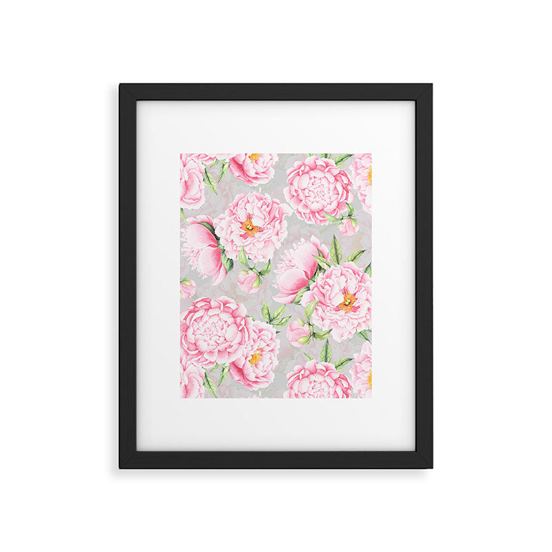 Hygge Blush Pink Peonies Pattern On Gray Framed Art Print Gallery Image 4