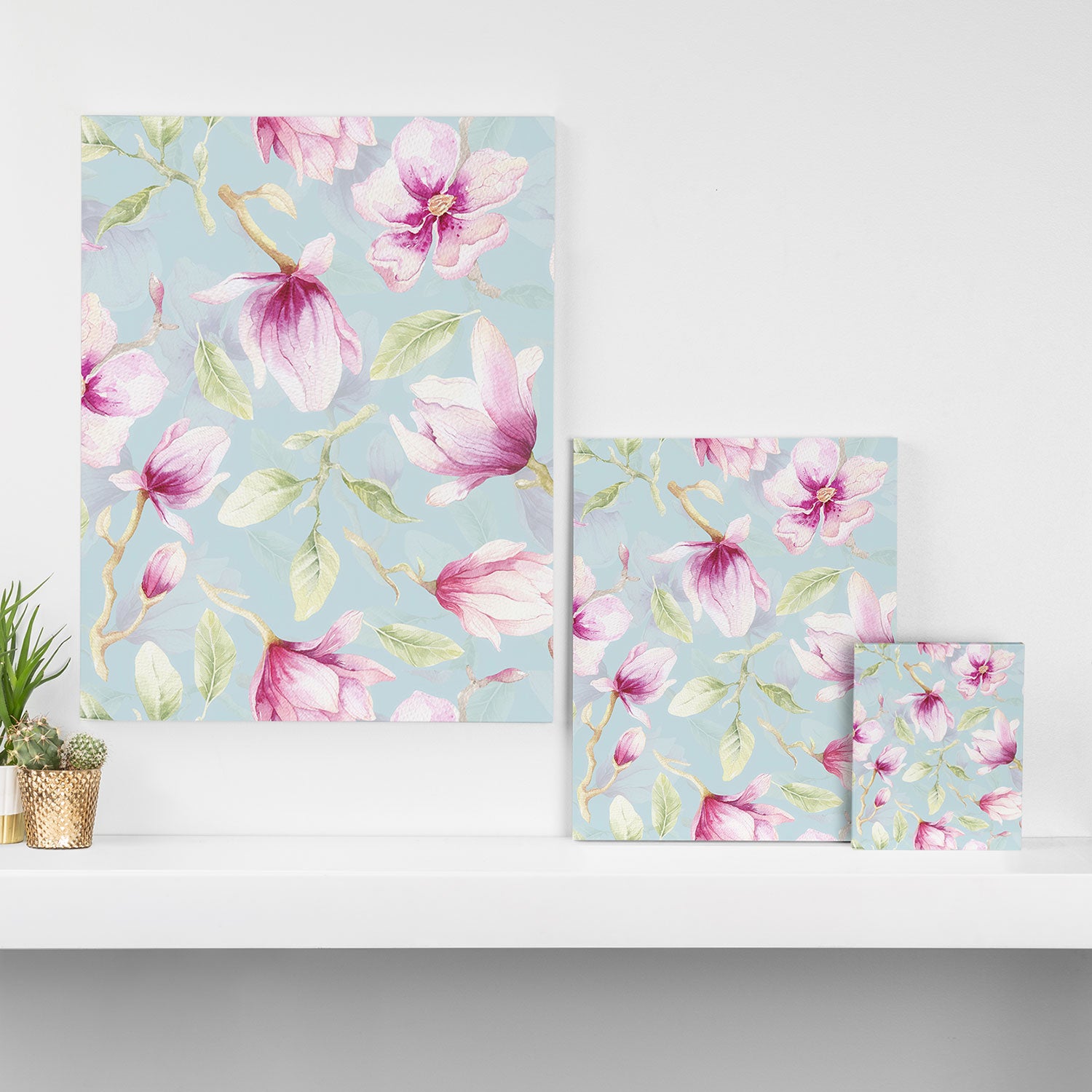 Hygge Hand Painted Watercolor Magnolia Blossoms Canvas Print Gallery Image 3