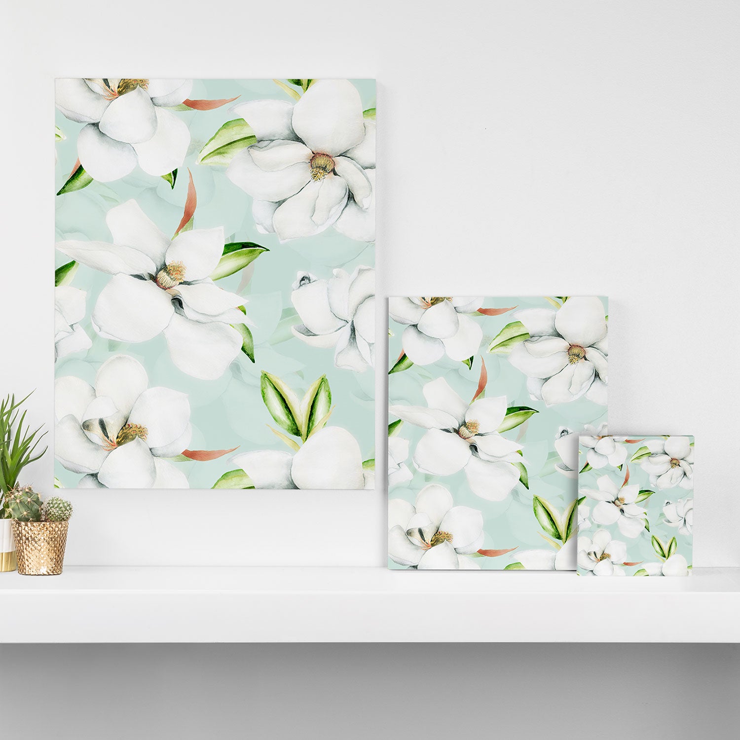 Hygge Magnolia Watercolor Pastel Flowers Canvas Print Gallery Image 3