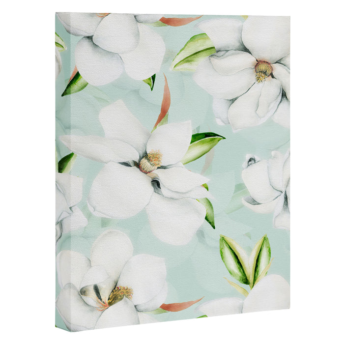 Hygge Magnolia Watercolor Pastel Flowers Canvas Print Gallery Image 1
