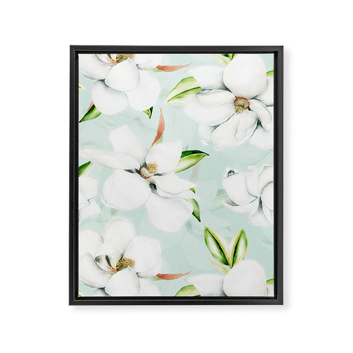 Hygge Magnolia Watercolor Pastel Flowers Framed Canvas Print Gallery Image 1