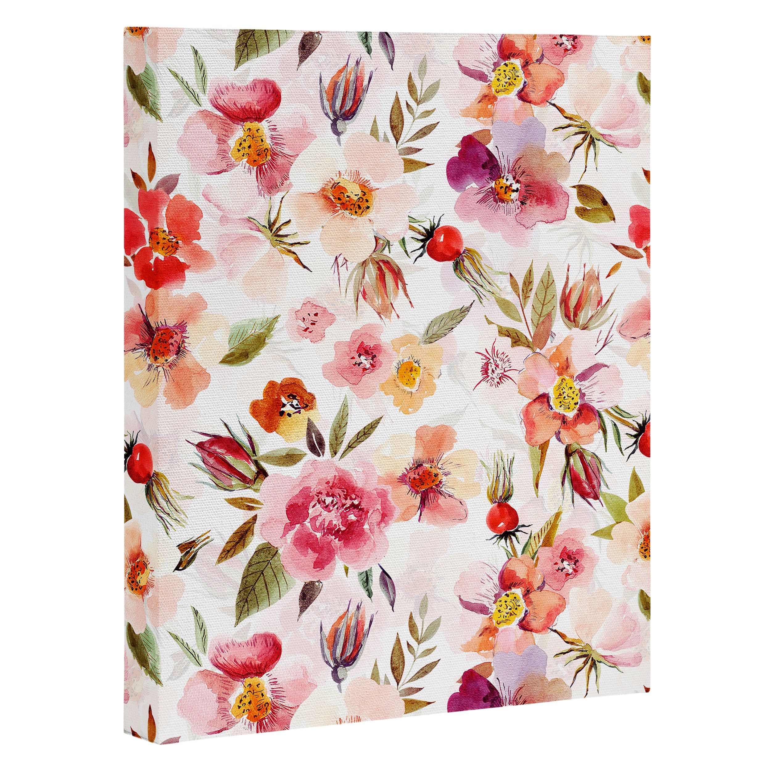 Hygge Watercolor Midsummer Dogroses Pattern  Canvas Print Gallery Image 3