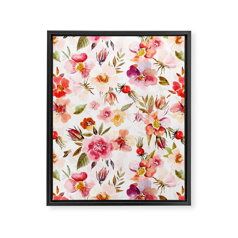 Hygge Watercolor Midsummer Dogroses Pattern  Framed Canvas Print Gallery Image 8