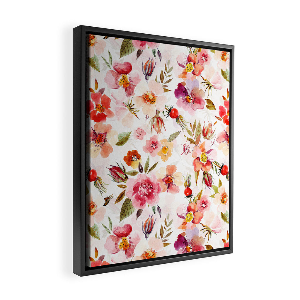 Hygge Watercolor Midsummer Dogroses Pattern  Framed Canvas Print Gallery Image 2
