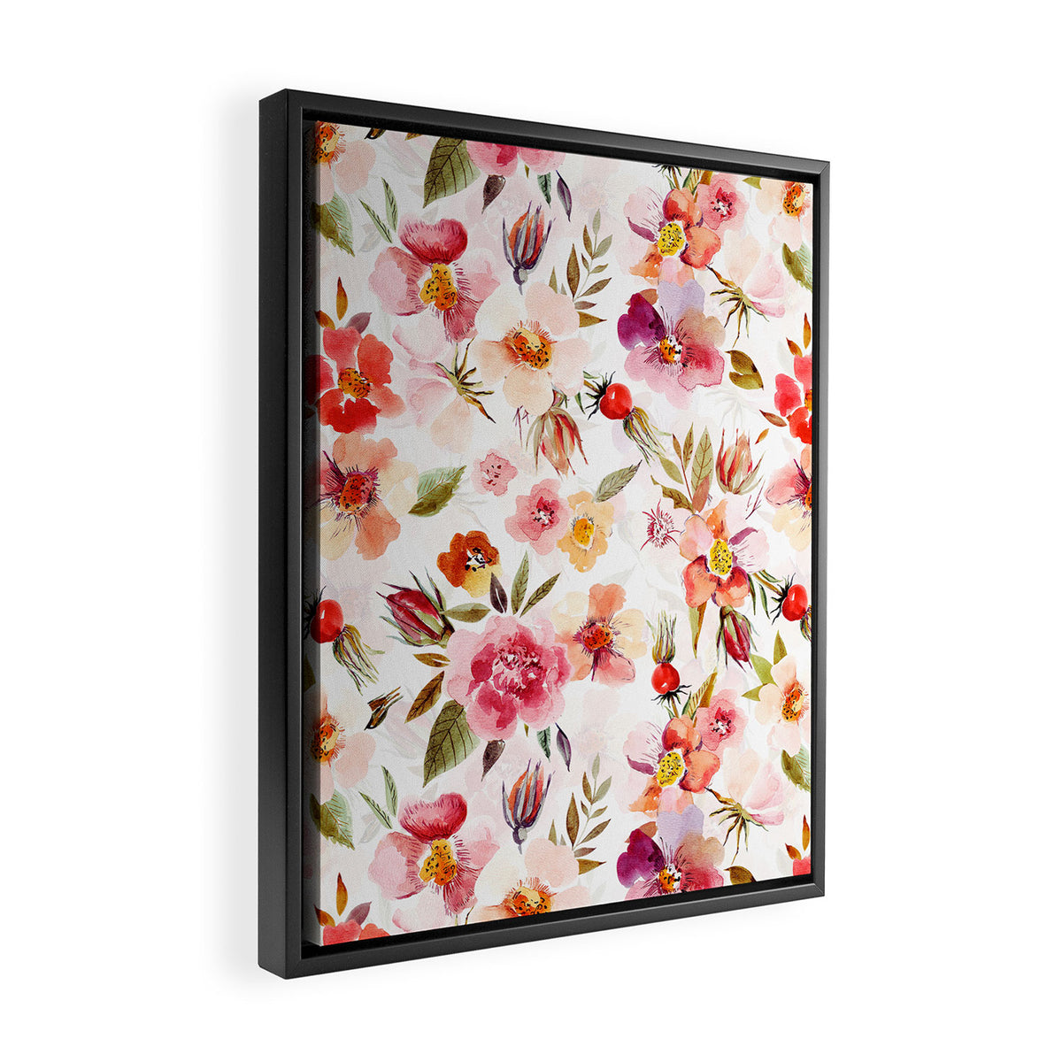Hygge Watercolor Midsummer Dogroses Pattern  Framed Canvas Print Gallery Image 2