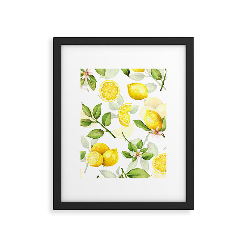 mediterranean summer lemon branches on white Framed Art Print Gallery Image 4