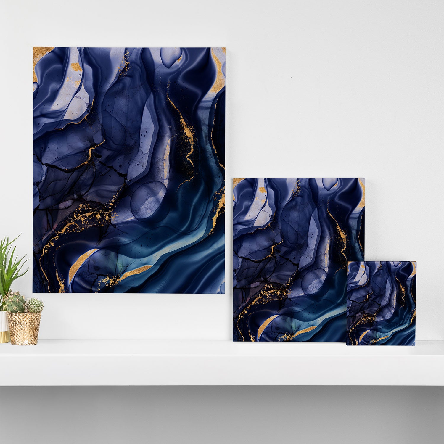 Midnight Dark Blue Marble Alcohol Ink Marble Art Flashes Canvas Print Gallery Image 3
