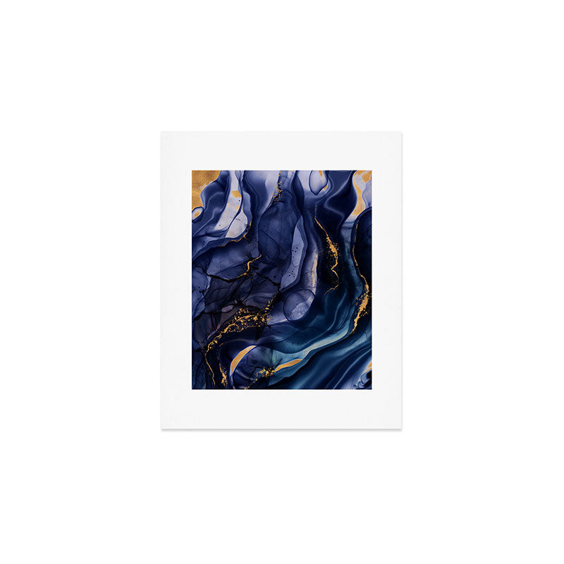 Midnight Dark Blue Marble Alcohol Ink Marble Art Flashes Art Print Gallery Image 1