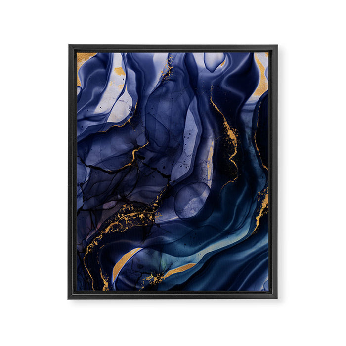 Midnight Dark Blue Marble Alcohol Ink Marble Art Flashes Framed Canvas Print Gallery Image 1
