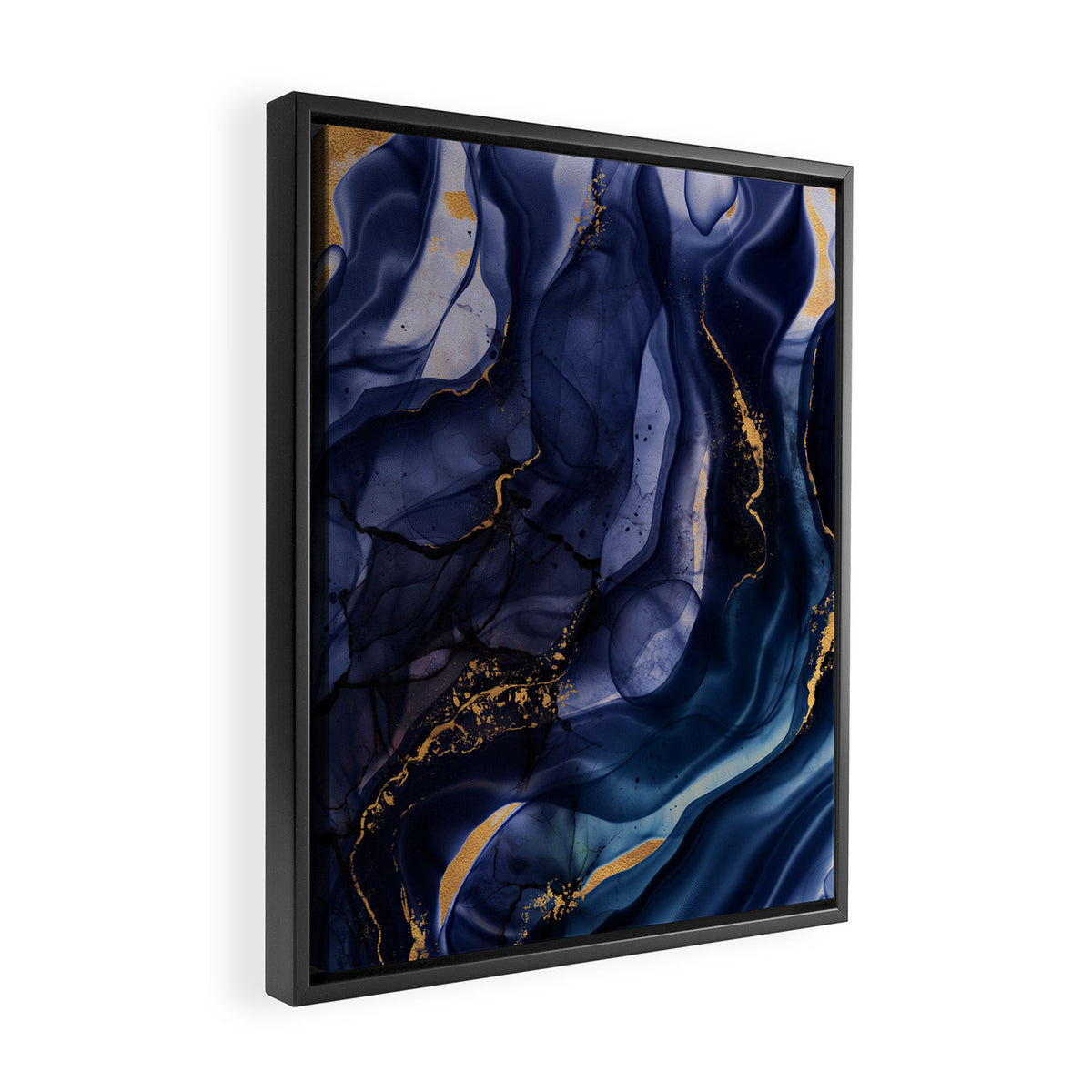 Midnight Dark Blue Marble Alcohol Ink Marble Art Flashes Framed Canvas Print Gallery Image 2