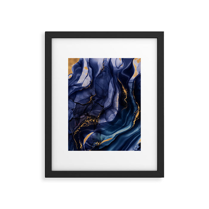 Midnight Dark Blue Marble Alcohol Ink Marble Art Flashes Framed Art Print Gallery Image 1