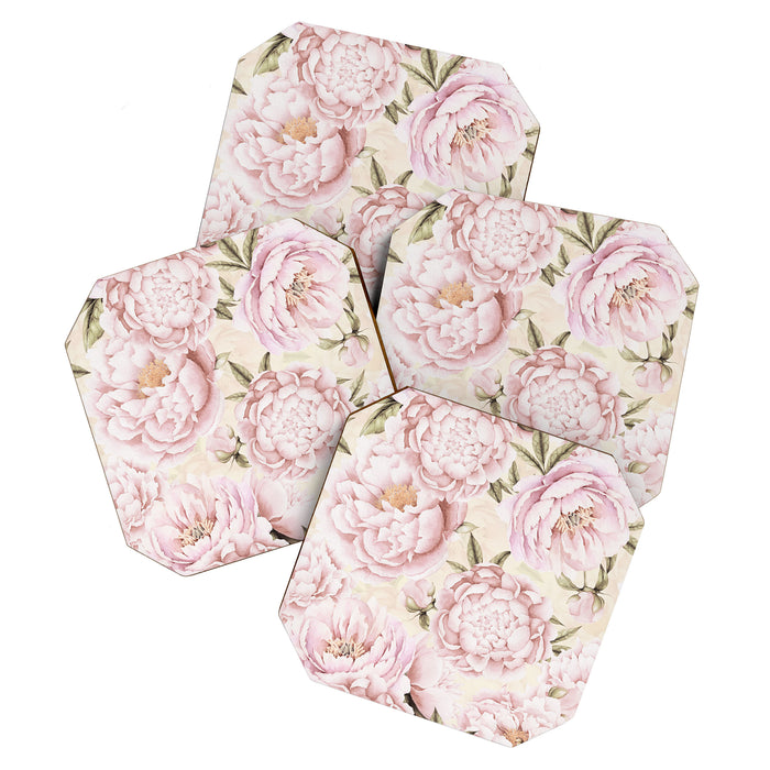 Pastel Blush Pink Spring Watercolor Peony Flowers Pattern Coaster Gallery Image 1