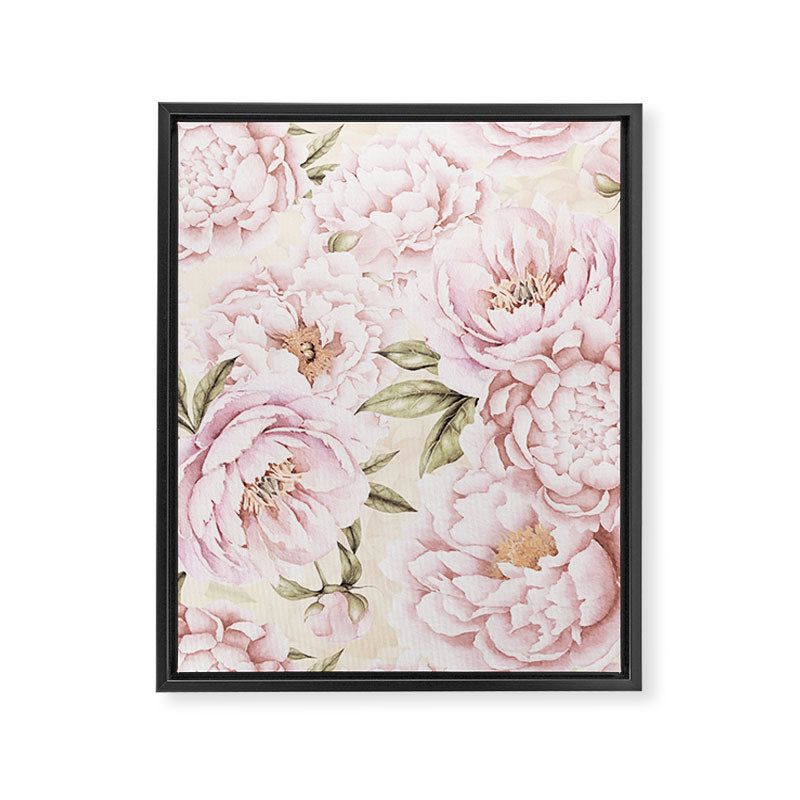 Pastel Blush Pink Spring Watercolor Peony Flowers Pattern Framed Canvas Print Gallery Image 8