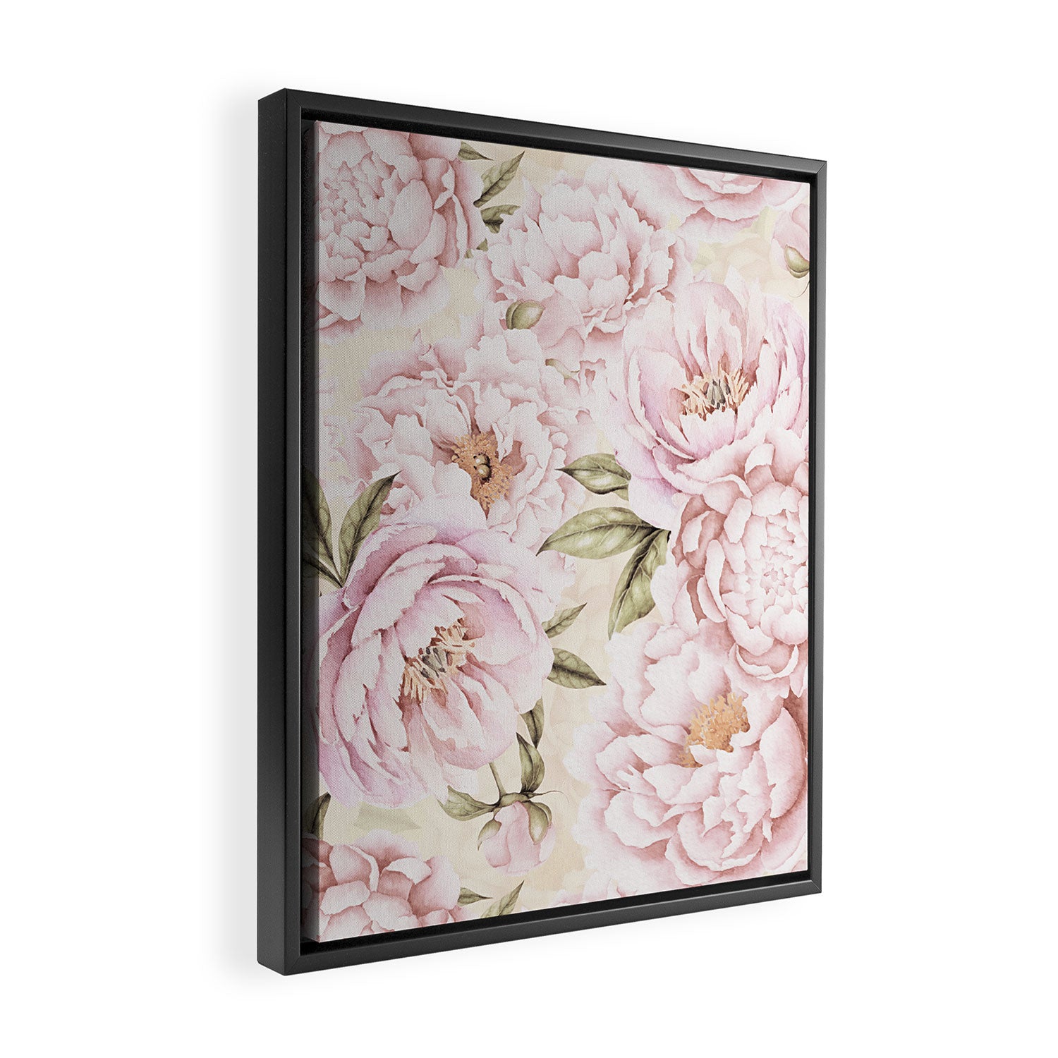 Pastel Blush Pink Spring Watercolor Peony Flowers Pattern Framed Canvas Print Gallery Image 2