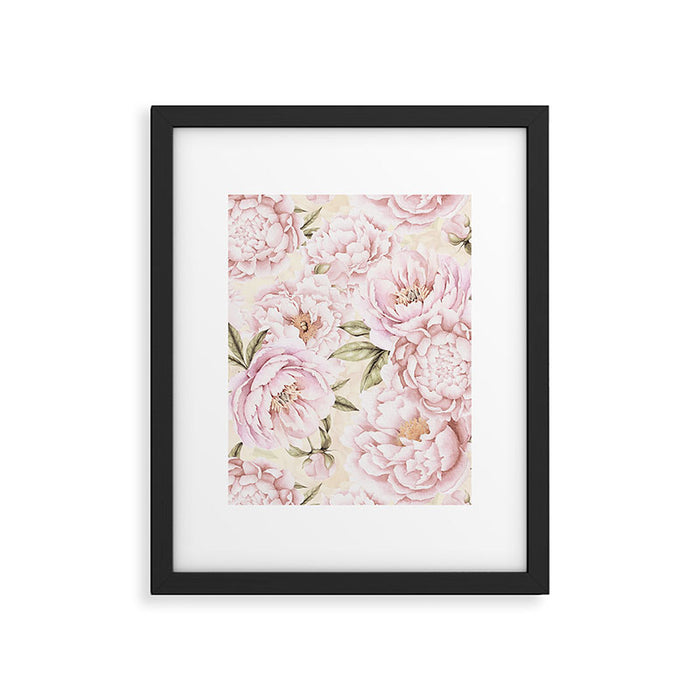 Pastel Blush Pink Spring Watercolor Peony Flowers Pattern Framed Art Print Gallery Image 1
