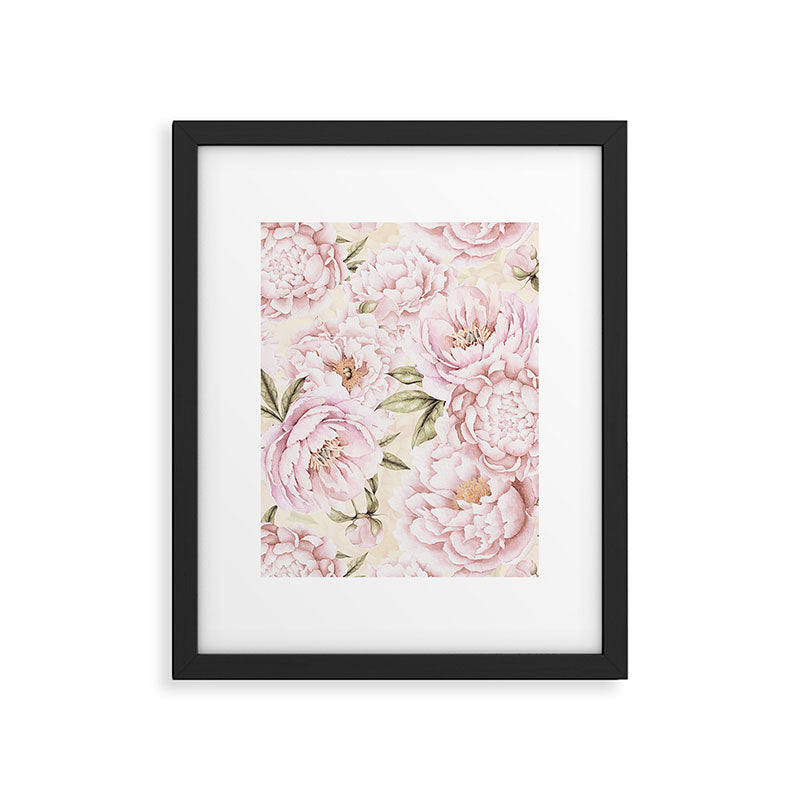 Pastel Blush Pink Spring Watercolor Peony Flowers Pattern Framed Art Print Gallery Image 6