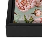 Peach Peonies Watercolor Pattern on Teal Sepia  Framed Canvas Print Gallery Image 3