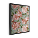 Peach Peonies Watercolor Pattern on Teal Sepia  Framed Canvas Print Gallery Image 2
