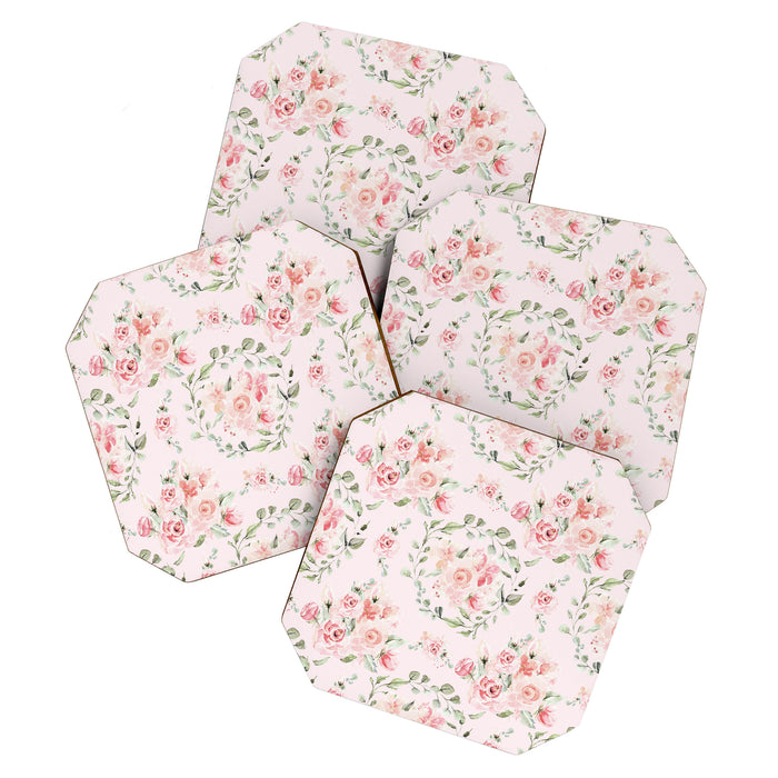 Rose Blush Watercolor Flower Pattern Coaster Gallery Image 1