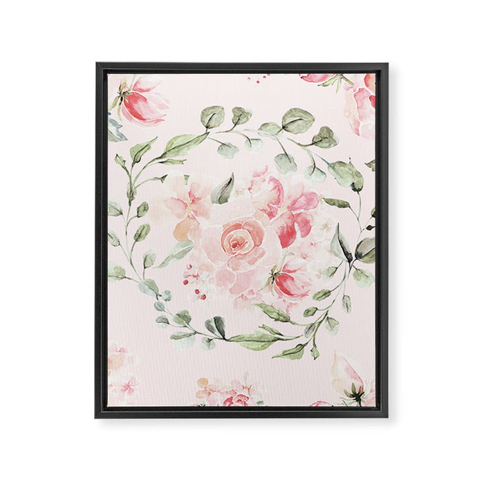 Rose Blush Watercolor Flower Pattern Framed Canvas Print Gallery Image 1