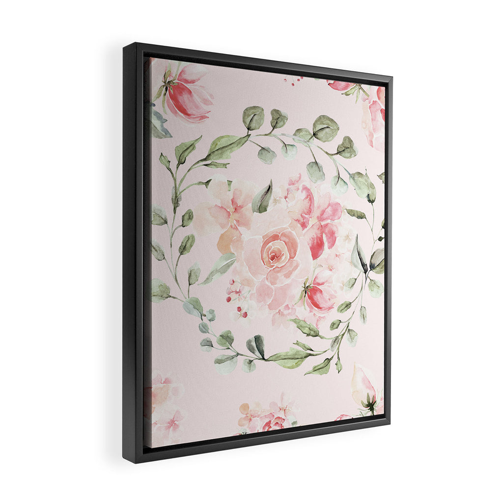 Rose Blush Watercolor Flower Pattern Framed Canvas Print Gallery Image 2