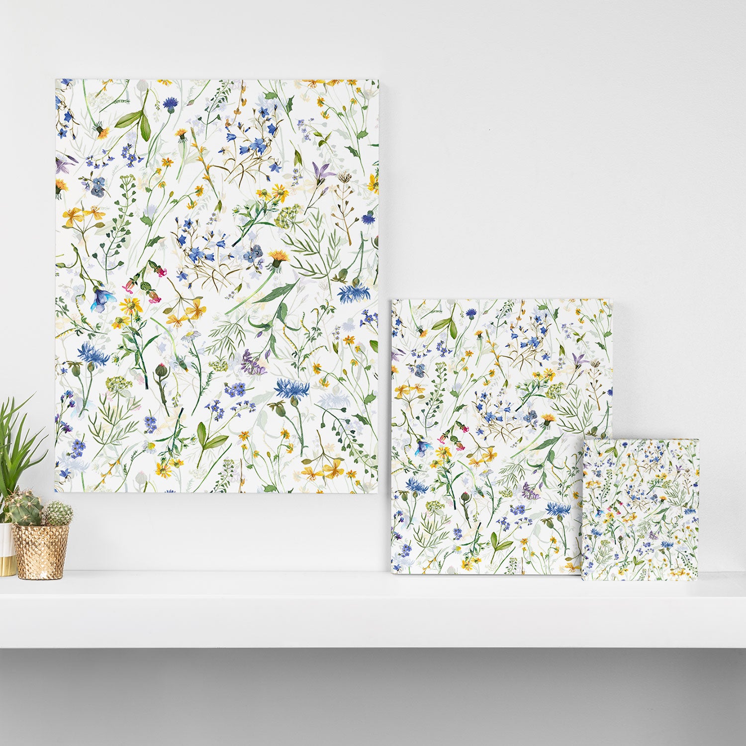 Scandinavian Midsummer Blue And Yellow Wildflowers Meadow  Canvas Print Gallery Image 3