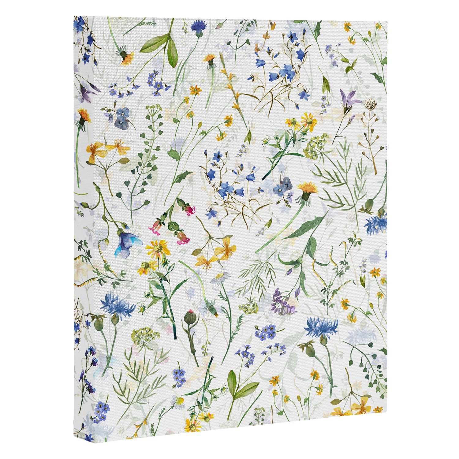 Scandinavian Midsummer Blue And Yellow Wildflowers Meadow  Canvas Print Gallery Image 3