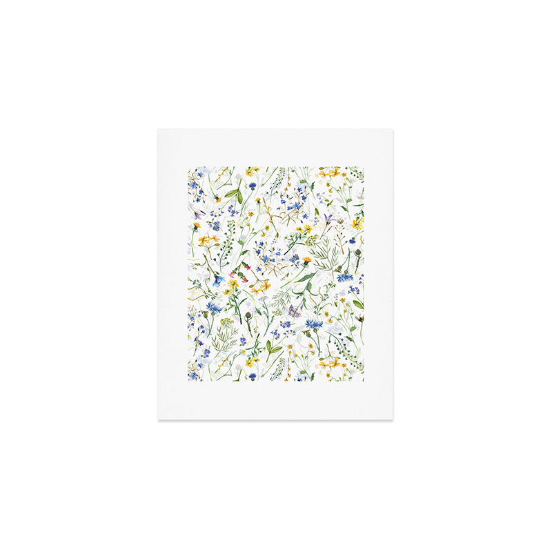 Scandinavian Midsummer Blue And Yellow Wildflowers Meadow  Art Print Gallery Image 1