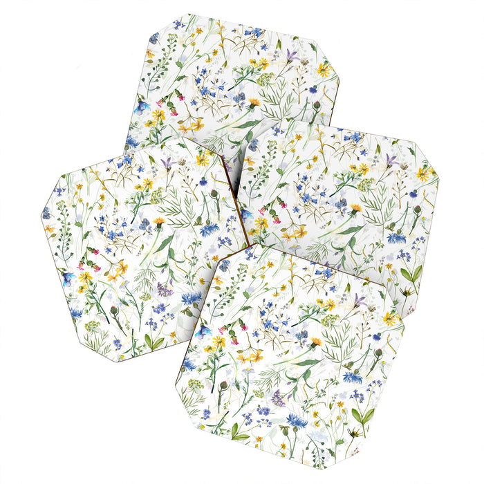 Scandinavian Midsummer Blue And Yellow Wildflowers Meadow  Coaster Gallery Image 1