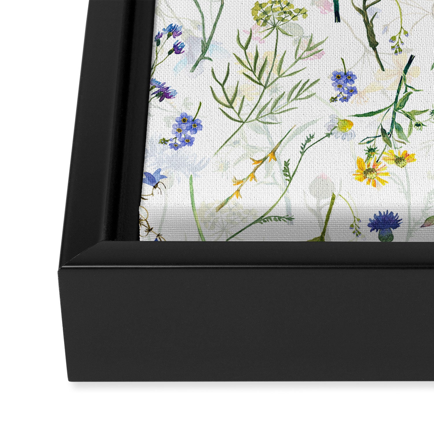Scandinavian Midsummer Blue And Yellow Wildflowers Meadow  Framed Canvas Print Gallery Image 3