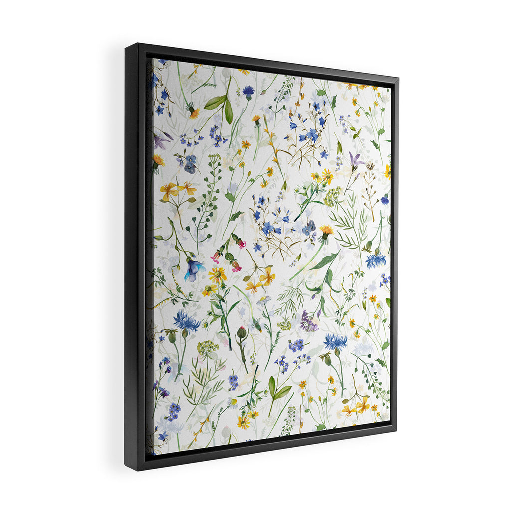 Scandinavian Midsummer Blue And Yellow Wildflowers Meadow  Framed Canvas Print Gallery Image 2