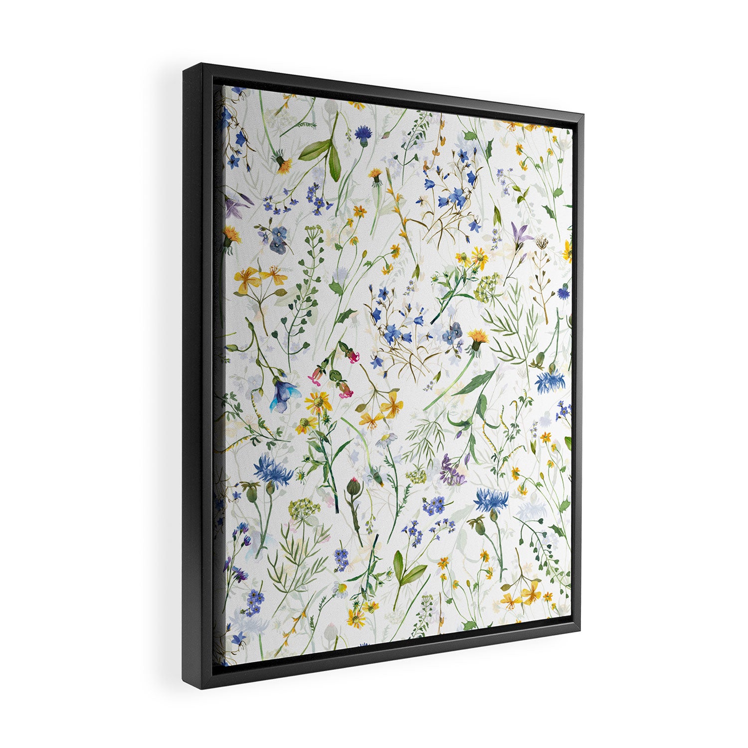 Scandinavian Midsummer Blue And Yellow Wildflowers Meadow  Framed Canvas Print Gallery Image 2