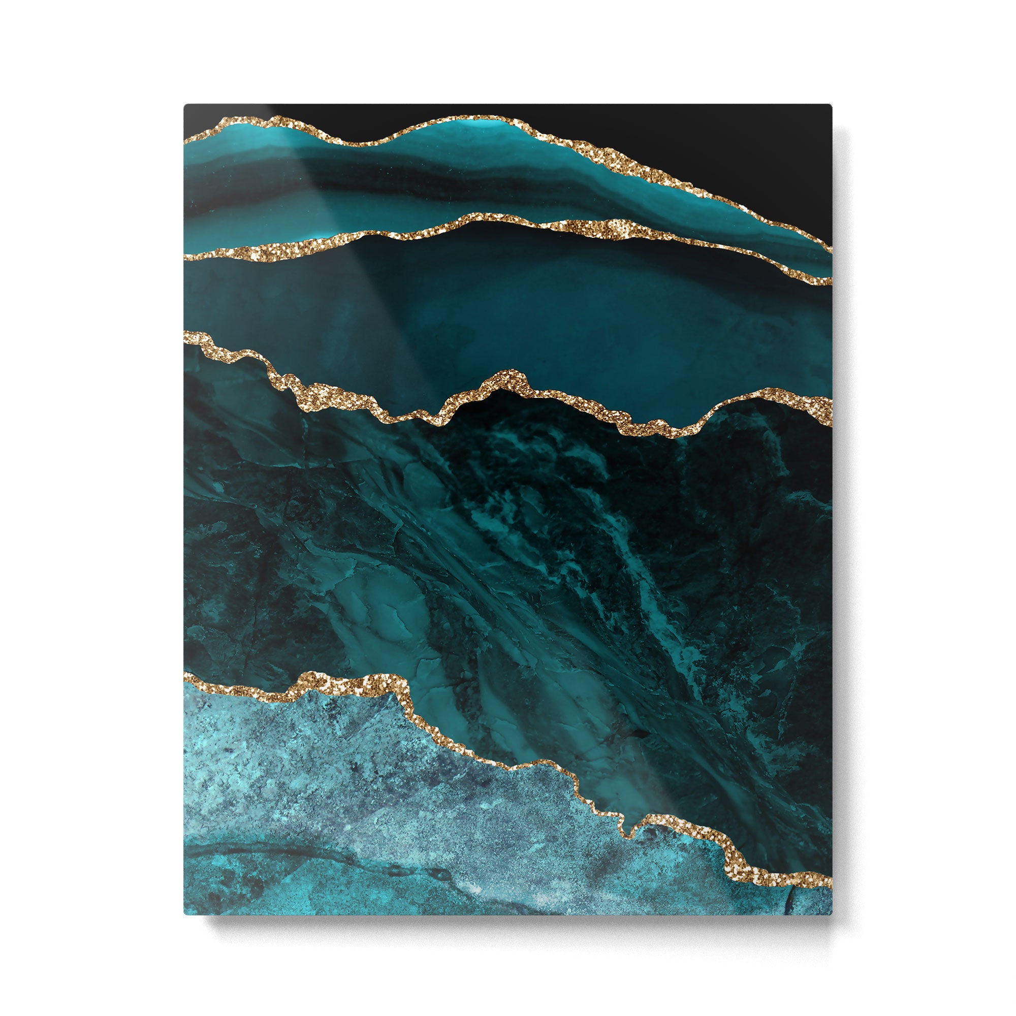 Teal Blue Emerald Marble Landscapes Metal Print Gallery Image 6