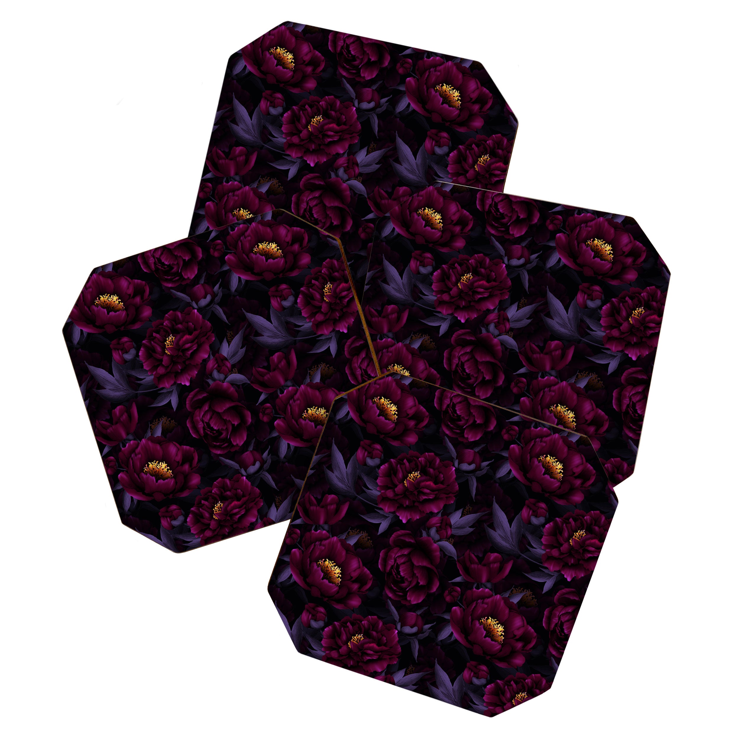 Vintage Dark Night Peonies  Coaster Gallery Image 1