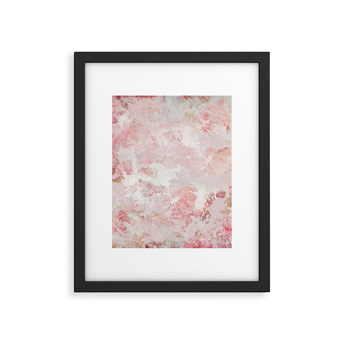 Vintage Floral Rose Roses painterly pattern in pink Framed Art Print Gallery Image 1