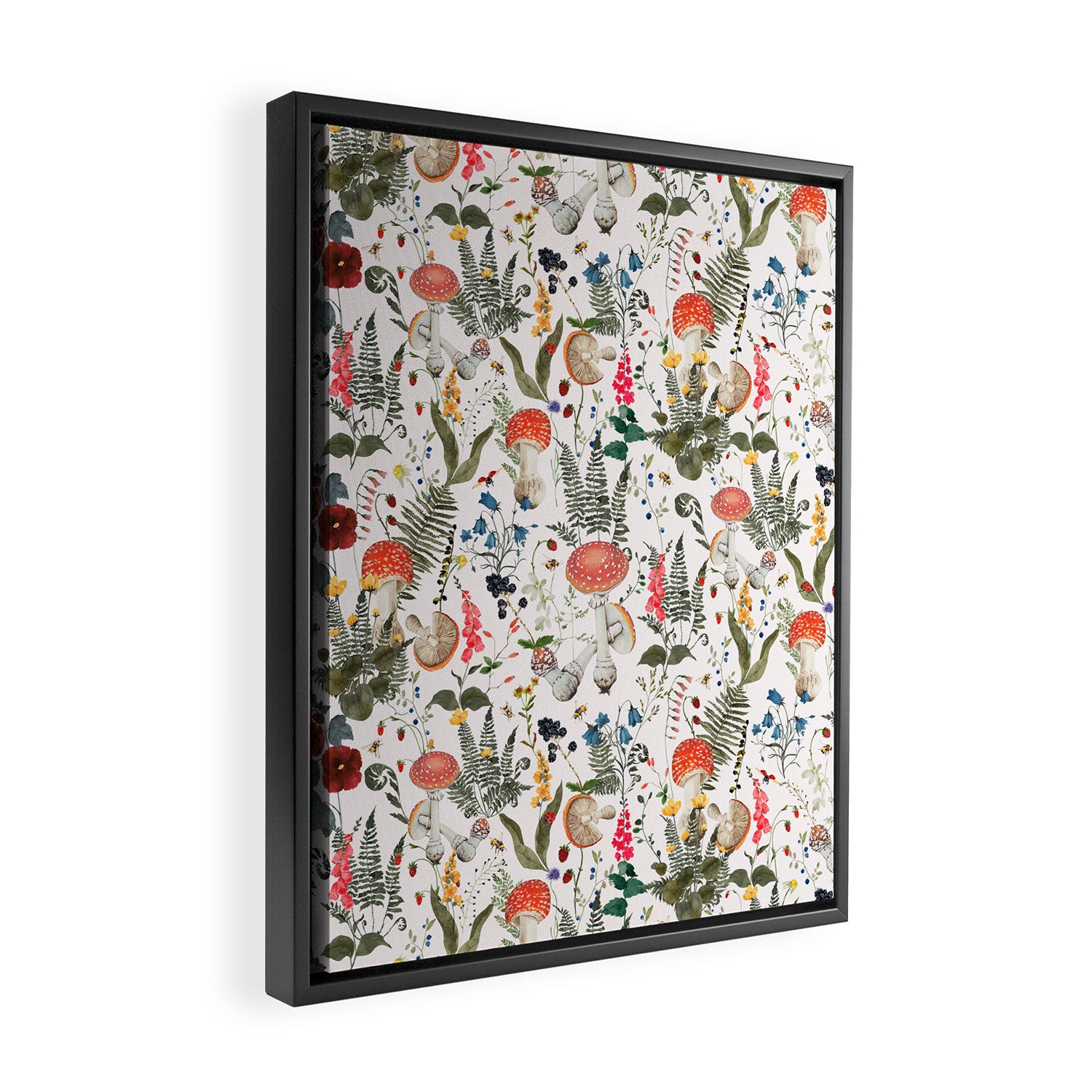 Watercolor Hand Drawn Mushroom Autumn Garden Framed Canvas Print Gallery Image 2