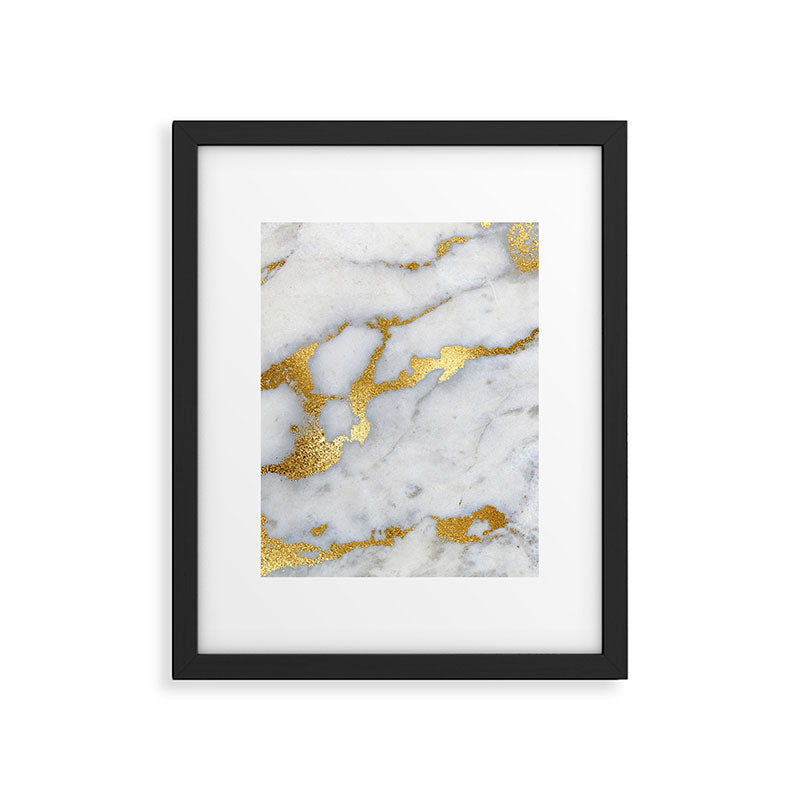 White and Gray Marble and Gold Metal foil Glitter Effect Framed Art Print Gallery Image 6