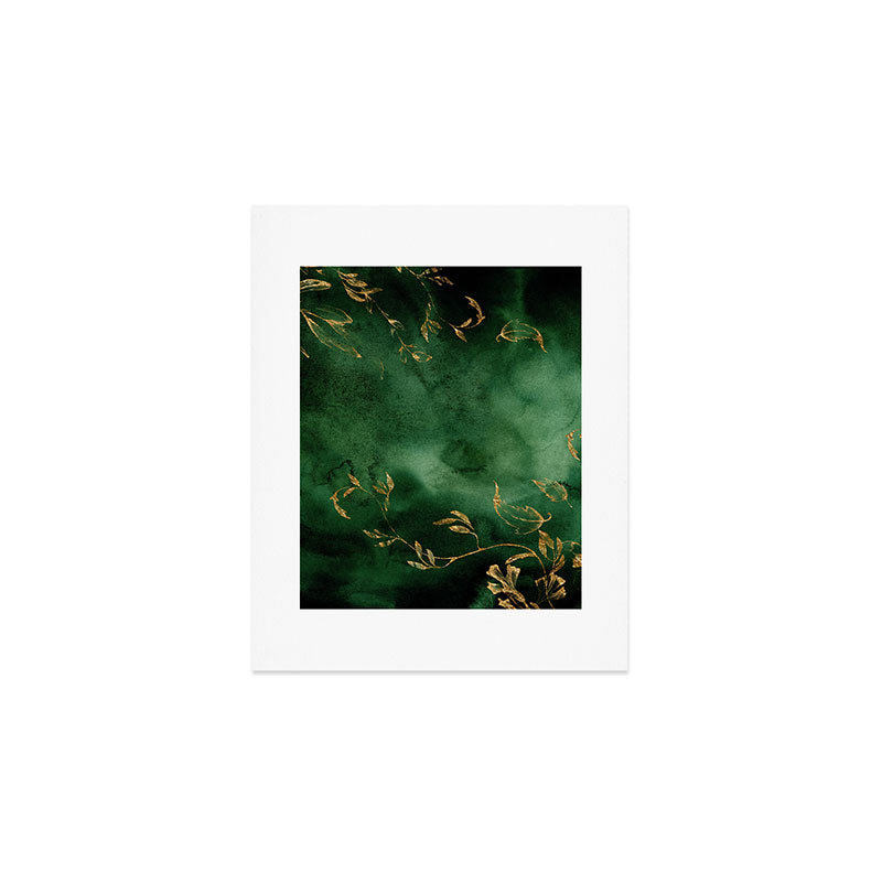 Winter Gold Flowers On Emerald Marble Texture Art Print Gallery Image 1