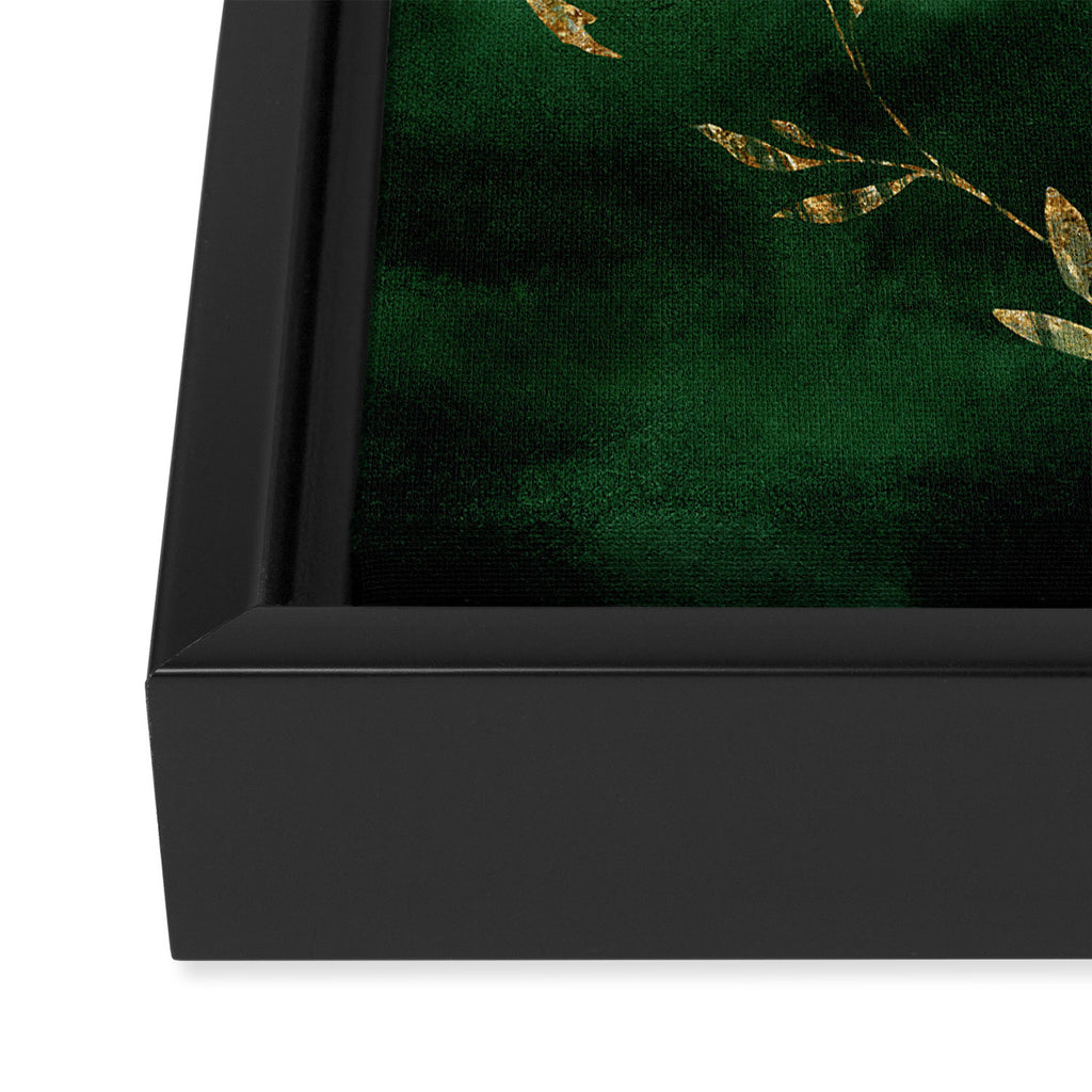 Winter Gold Flowers On Emerald Marble Texture Framed Canvas Print Gallery Image 3