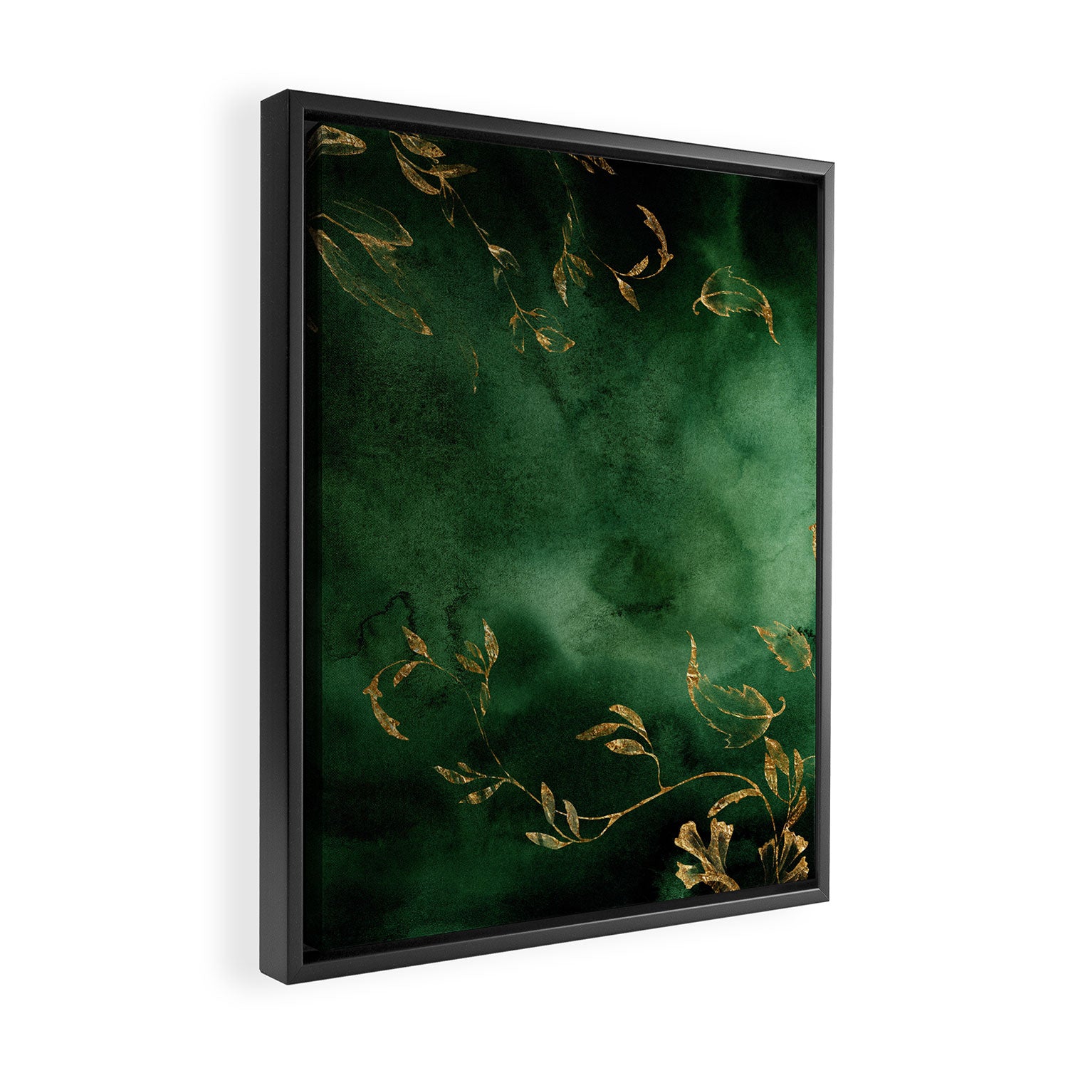 Winter Gold Flowers On Emerald Marble Texture Framed Canvas Print Gallery Image 2