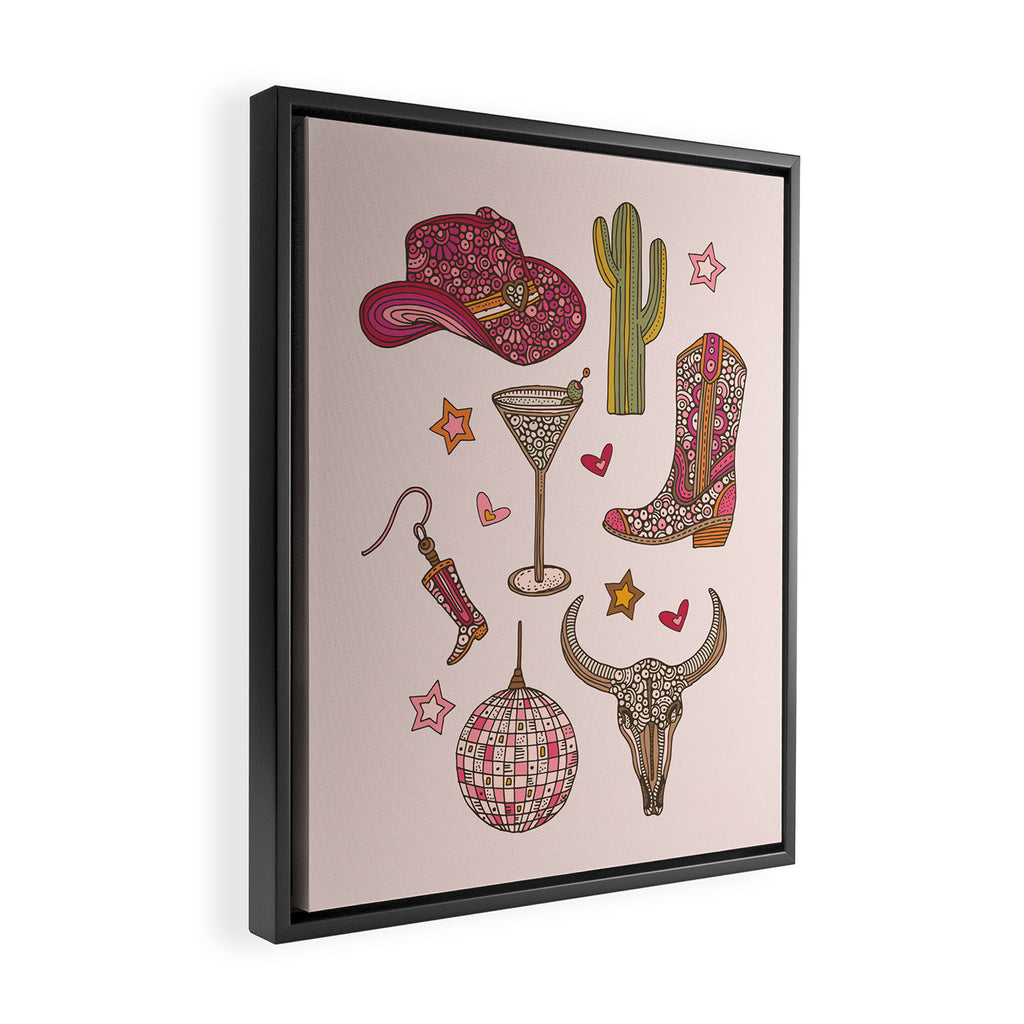 Western Disco Dreams , Cowgirl Pattern Framed Canvas Print Gallery Image 2