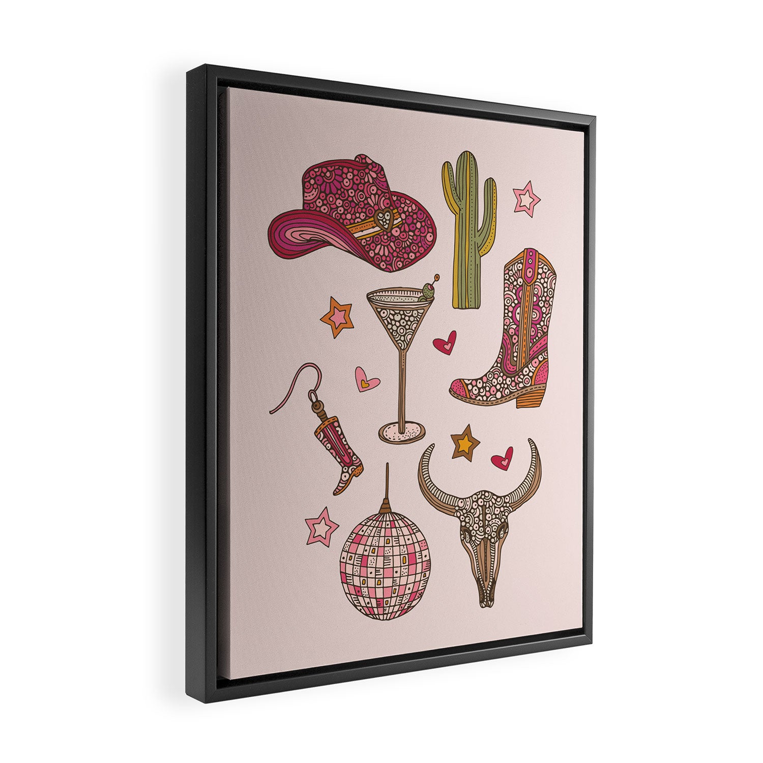Western Disco Dreams , Cowgirl Pattern Framed Canvas Print Gallery Image 2