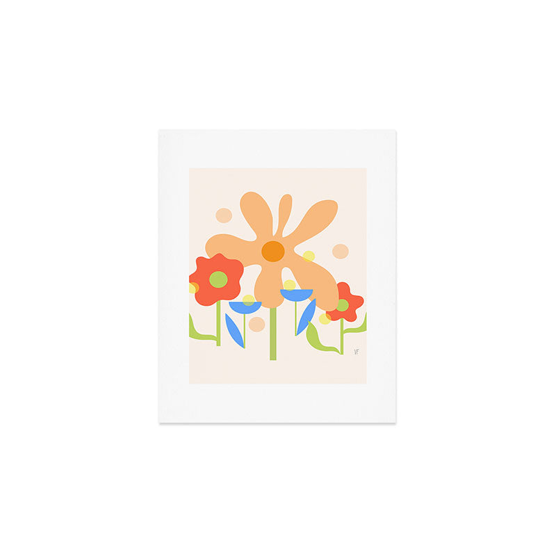 Abstract flowers composition in pink and blue Art Print Gallery Image 1
