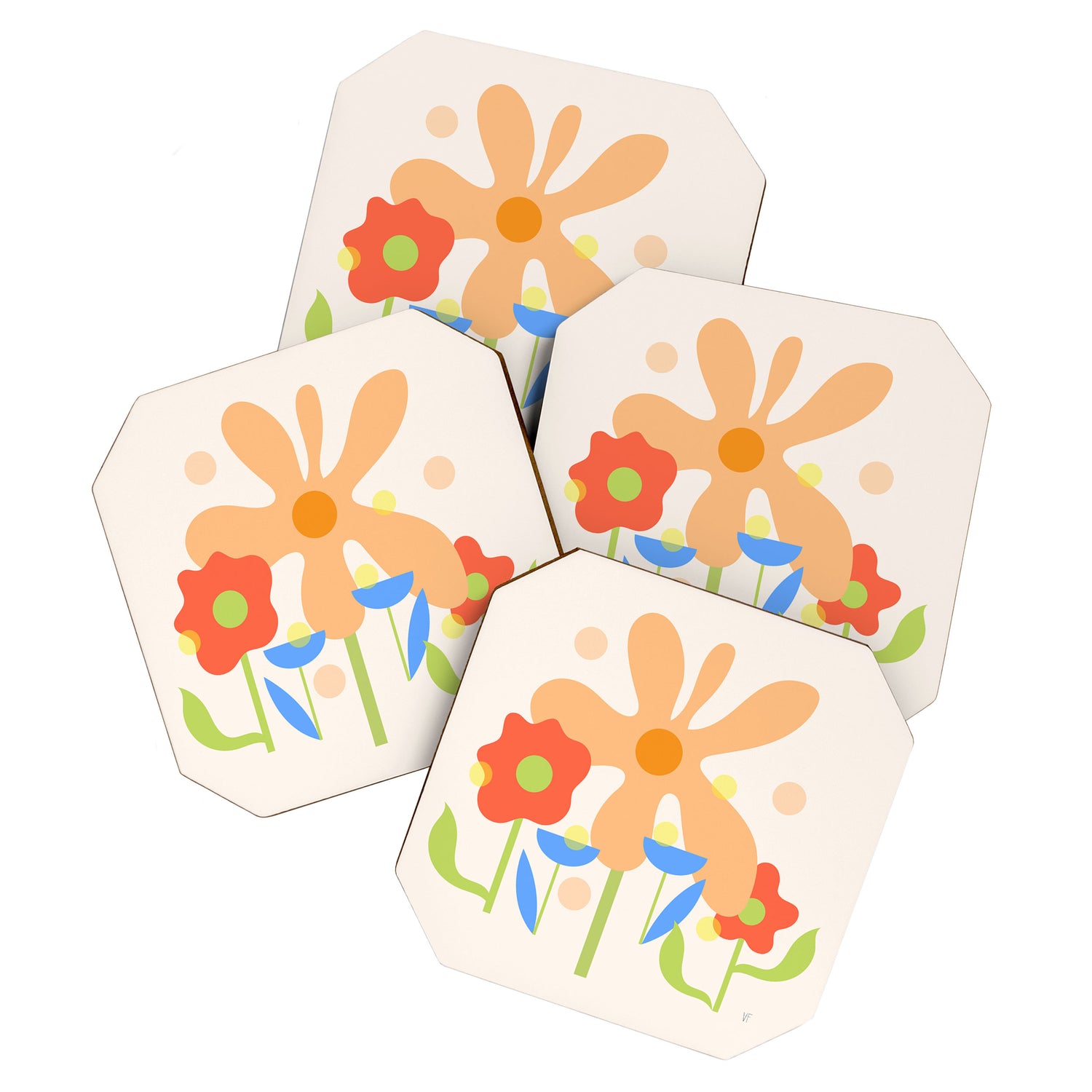 Abstract flowers composition in pink and blue Coaster Gallery Image 1