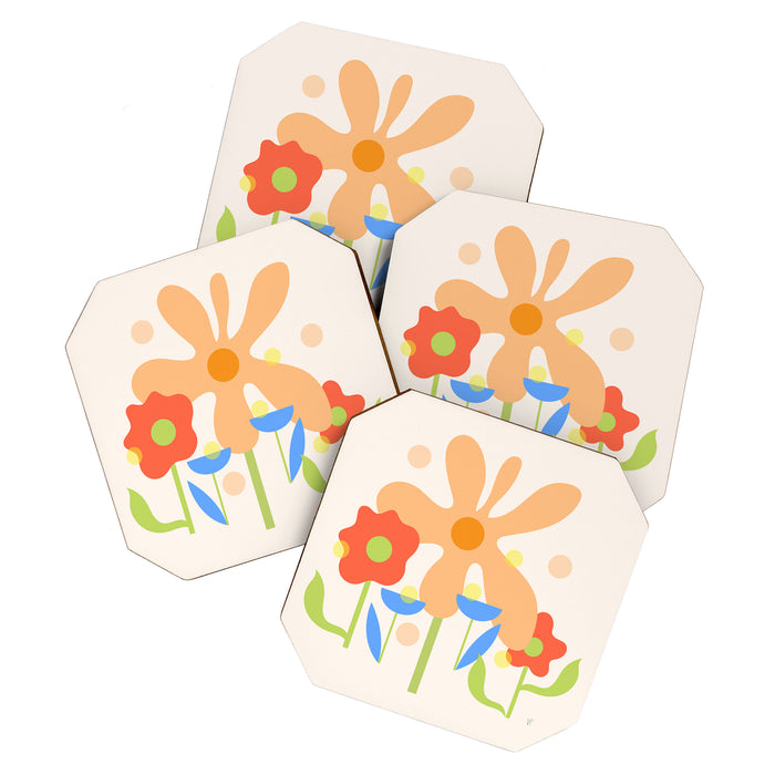 Abstract flowers composition in pink and blue Coaster Gallery Image 1