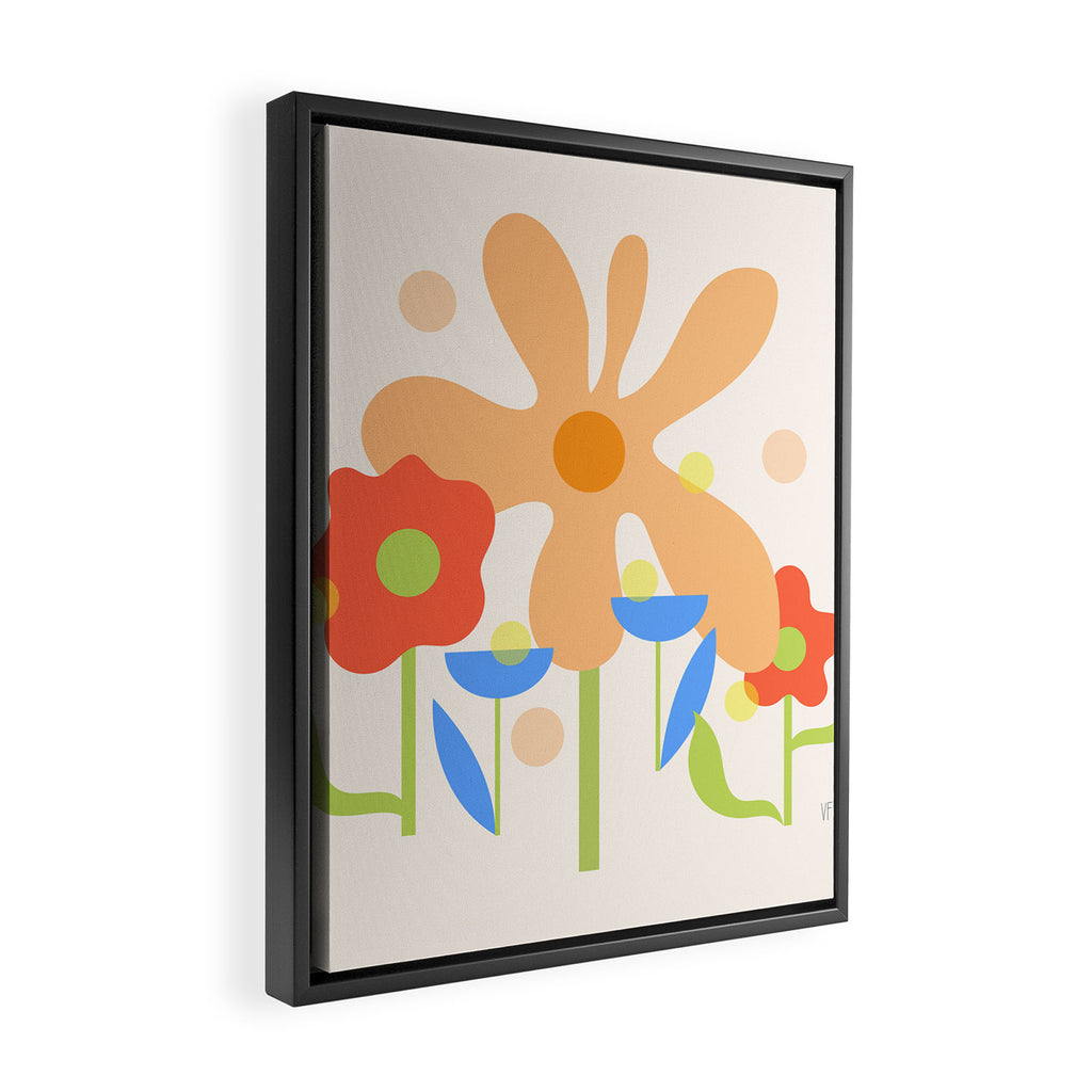 Abstract flowers composition in pink and blue Framed Canvas Print Gallery Image 2