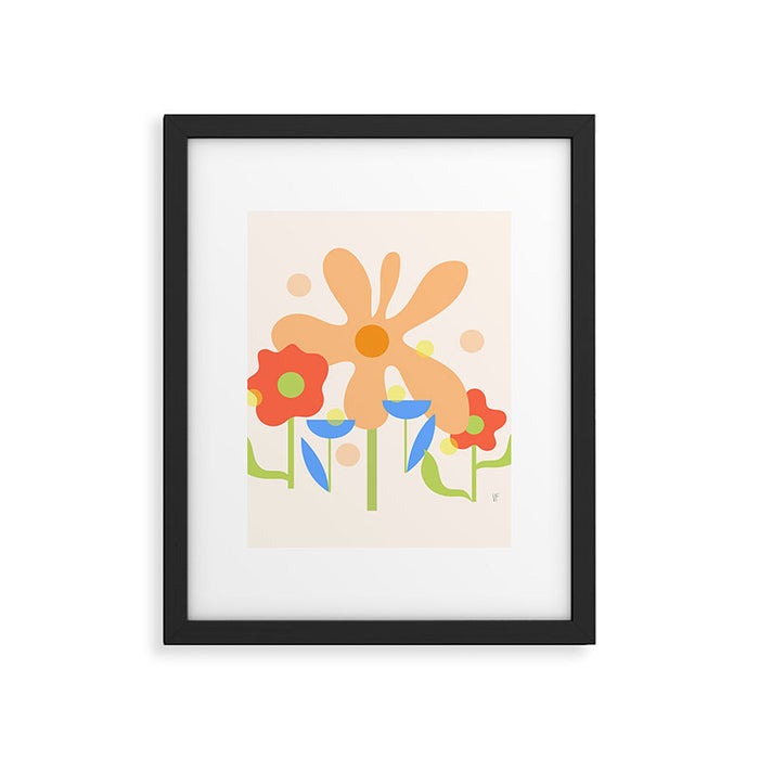 Abstract flowers composition in pink and blue Framed Art Print Gallery Image 1
